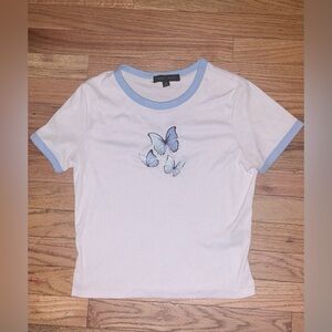 White and Blue butterfly y2k croptop